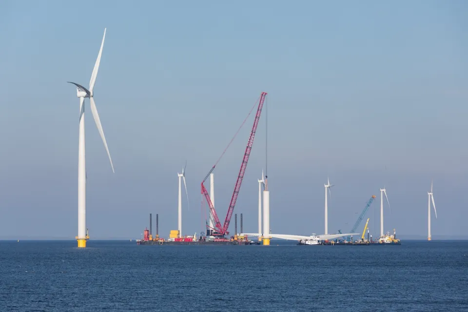 Construction site of offshore wind farm near the Dutch coast.
